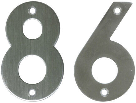 amig Huisnummer 86 - massief Inox RVS - 10cm - incl. bijpassende schroeven - zilver