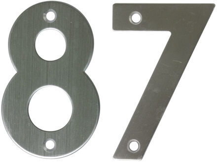 amig Huisnummer 87 - massief Inox RVS - 10cm - incl. bijpassende schroeven - zilver