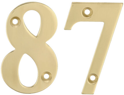 amig Huisnummer 87 - massief messing - 10cm - incl. bijpassende schroeven - gepolijst - goudkleur
