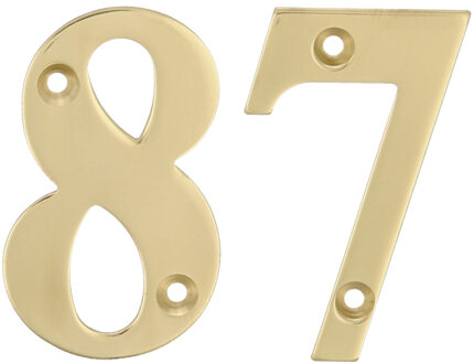 amig Huisnummer 87 - massief messing - 5cm - incl. bijpassende schroeven - gepolijst - goudkleur