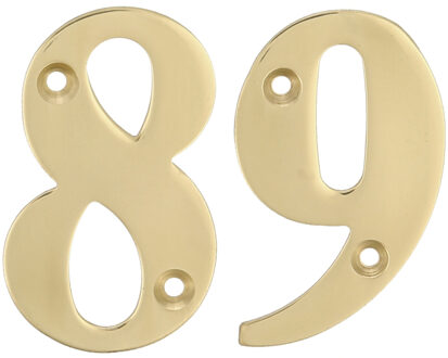 amig Huisnummer 89 - massief messing - 10cm - incl. bijpassende schroeven - gepolijst - goudkleur