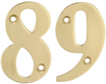 amig Huisnummer 89 - massief messing - 5cm - incl. bijpassende schroeven - gepolijst - goudkleur