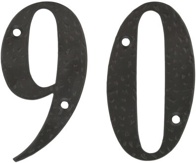 amig Huisnummer 90 - massief gesmeed staal - 10cm - incl. bijpassende schroeven - zwart - Huisnummers