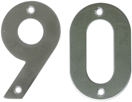 amig Huisnummer 90 - massief Inox RVS - 10cm - incl. bijpassende schroeven - zilver