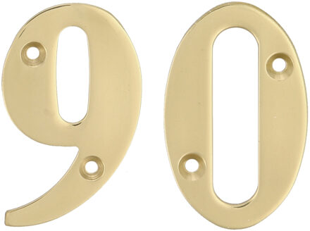 amig Huisnummer 90 - massief messing - 10cm - incl. bijpassende schroeven - gepolijst - goudkleur