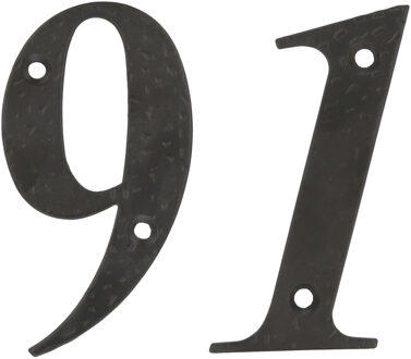 amig Huisnummer 91 - massief gesmeed staal - 10cm - incl. bijpassende schroeven - zwart