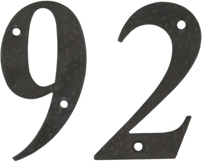 amig Huisnummer 92 - massief gesmeed staal - 10cm - incl. bijpassende schroeven - zwart