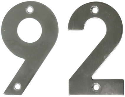 amig Huisnummer 92 - massief Inox RVS - 10cm - incl. bijpassende schroeven - zilver