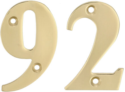 amig Huisnummer 92 - massief messing - 10cm - incl. bijpassende schroeven - gepolijst - goudkleur
