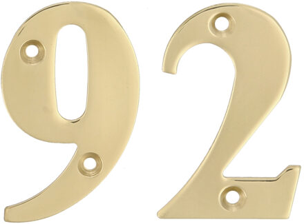 amig Huisnummer 92 - massief messing - 5cm - incl. bijpassende schroeven - gepolijst - goudkleur