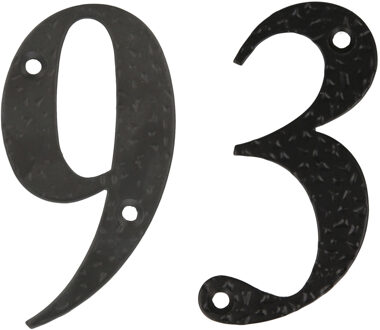 amig Huisnummer 93 - massief gesmeed staal - 10cm - incl. bijpassende schroeven - zwart