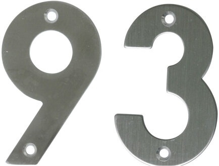 amig Huisnummer 93 - massief Inox RVS - 10cm - incl. bijpassende schroeven - zilver