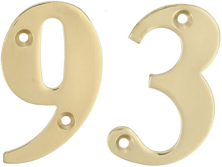 amig Huisnummer 93 - massief messing - 5cm - incl. bijpassende schroeven - gepolijst - goudkleur