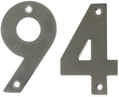 amig Huisnummer 94 - massief Inox RVS - 10cm - incl. bijpassende schroeven - zilver