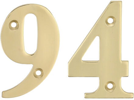 amig Huisnummer 94 - massief messing - 10cm - incl. bijpassende schroeven - gepolijst - goudkleur