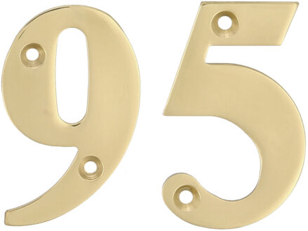 amig Huisnummer 95 - massief messing - 10cm - incl. bijpassende schroeven - gepolijst - goudkleur