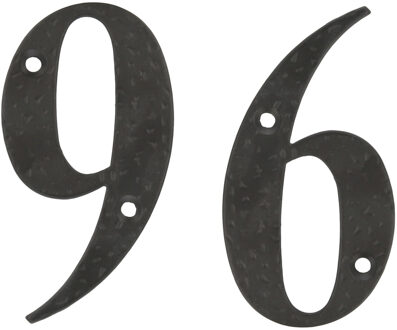 amig Huisnummer 96 - massief gesmeed staal - 10cm - incl. bijpassende schroeven - zwart