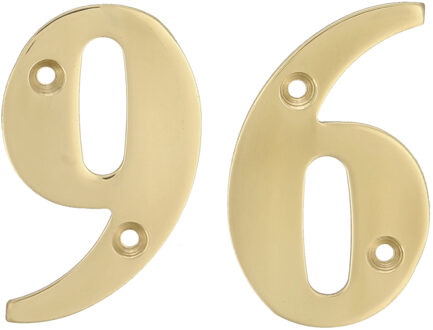 amig Huisnummer 96 - massief messing - 10cm - incl. bijpassende schroeven - gepolijst - goudkleur - Huisnummers