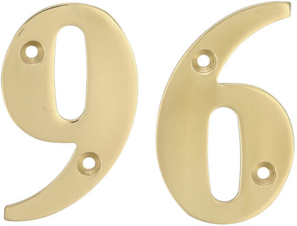 amig Huisnummer 96 - massief messing - 5cm - incl. bijpassende schroeven - gepolijst - goudkleur