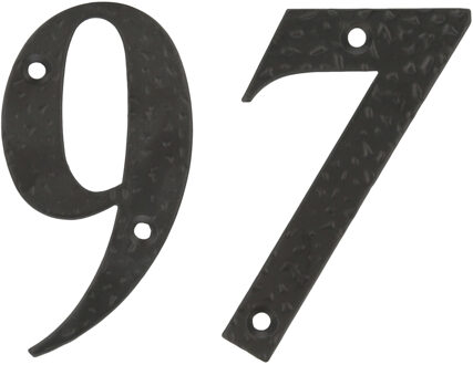 amig Huisnummer 97 - massief gesmeed staal - 10cm - incl. bijpassende schroeven - zwart
