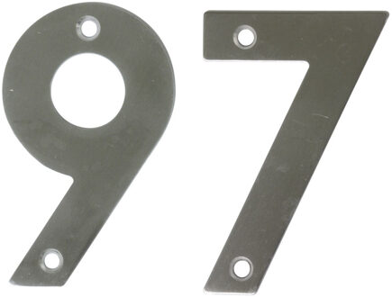 amig Huisnummer 97 - massief Inox RVS - 10cm - incl. bijpassende schroeven - zilver