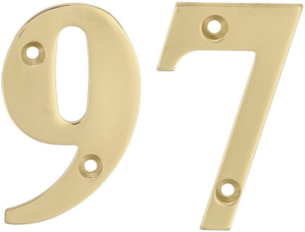 amig Huisnummer 97 - massief messing - 5cm - incl. bijpassende schroeven - gepolijst - goudkleur - Huisnummers