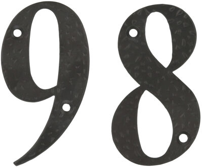 amig Huisnummer 98 - massief gesmeed staal - 10cm - incl. bijpassende schroeven - zwart