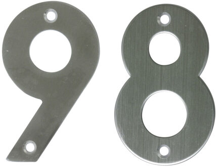 amig Huisnummer 98 - massief Inox RVS - 10cm - incl. bijpassende schroeven - zilver