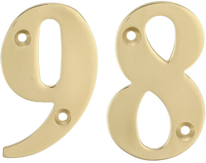amig Huisnummer 98 - massief messing - 5cm - incl. bijpassende schroeven - gepolijst - goudkleur