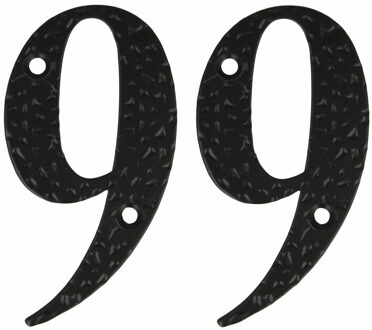 amig Huisnummer 99 - massief gesmeed staal - 10cm - incl. bijpassende schroeven - zwart