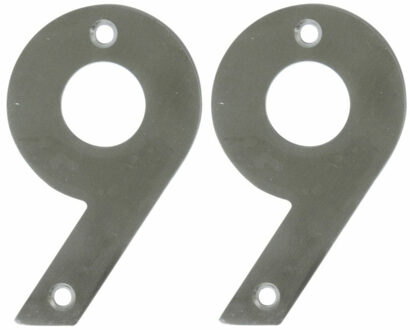 amig Huisnummer 99 - massief Inox RVS - 10cm - incl. bijpassende schroeven - zilver