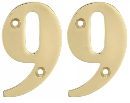 amig Huisnummer 99 - massief messing - 10cm - incl. bijpassende schroeven - gepolijst - goudkleu