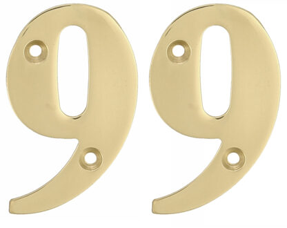 amig Huisnummer 99 - massief messing - 5cm - incl. bijpassende schroeven - gepolijst - goudkleur