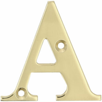 amig Huisnummer/letter A - massief messing - 5cm - incl. bijpassende schroeven - gepolijst - goudkleur - Huisnummers