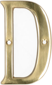 amig Huisnummer/letter D - massief messing - 10cm - incl. bijpassende schroeven - gepolijst