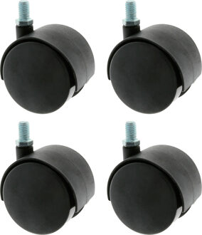 amig meubelwiel/zwenkwiel - 4x - D50mm - M8 schroefbevestiging - 50kg - zwart