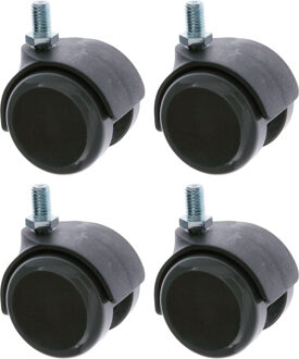 amig Meubelwiel - zwenkwiel met PU loopvlak - 4x - D50mm - M8 schroefbevestiging - 50kg - zwart