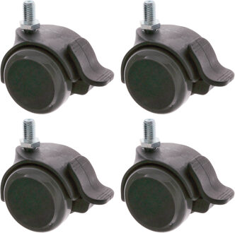 amig meubelwiel/zwenkwiel PU loopvlak met rem - 4x - D50mm - M10 schroefbevestiging - 50kg - zwart