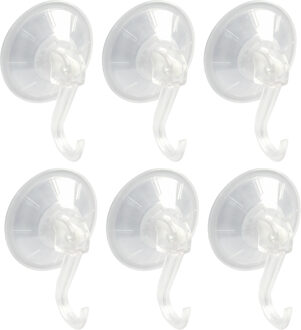 amig Ophanghaken met zuignap - 6x - kunststof - transparant - diameter 5,5 cm