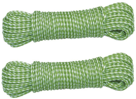 amig Paracord touw - 2x - 15 meter - D4mm - 100kg - PP/PE - lichtgroen/wit