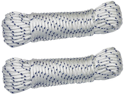 amig paracord touw - 2x - 20 meter - D4mm - 400kg - nylon/polyester - wit/blauw