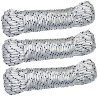 amig paracord touw - 3x - 10 meter - D6mm - 400kg - nylon/polyester - wit/blauw