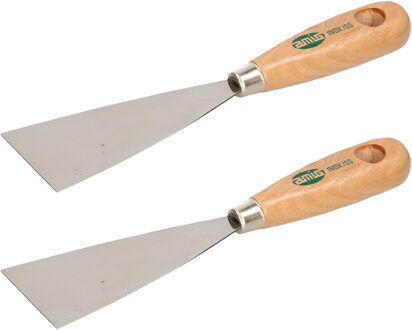 amig Plamuurmes - 2x - werkbreedte 60 mm - roestvrij staal - houten greep