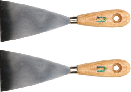 amig Plamuurmes - 2x - werkbreedte 80 mm - conisch geslepen staal - houten greep