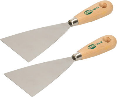 amig Plamuurmes - 2x - werkbreedte 90 mm - roestvrij staal - houten greep