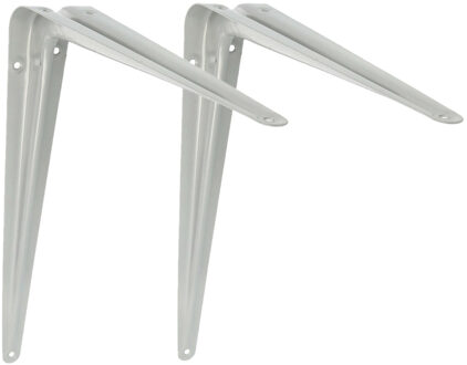 amig Plankdrager/planksteun van metaal - 2x - gelakt zilver - H350 x B300 mm
