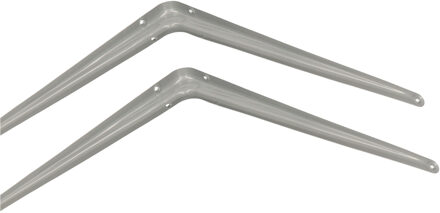 amig Plankdrager/planksteun van metaal - 2x - gelakt zilver - H400 x B350 mm - Plankdragers Zilverkleurig