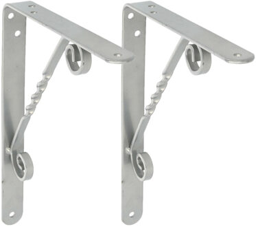 amig Plankdrager/steun/beugel Decoratief - 2x - metaal - zilvergrijs - H250 x B200 mm - Tot 60 kg