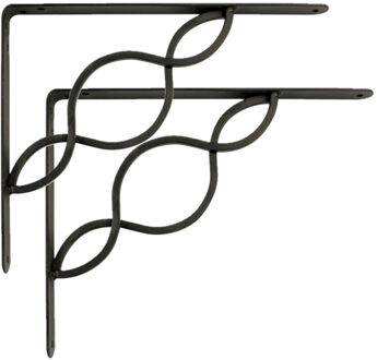 amig Plankdrager/steun/beugel Decoratief - 2x - metaal - zwart - H150 x B125 mm - Tot 195 kg