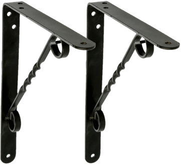 amig Plankdrager/steun/beugel Decoratief - 2x - metaal - zwart - H250 x B200 mm - Tot 60 kg